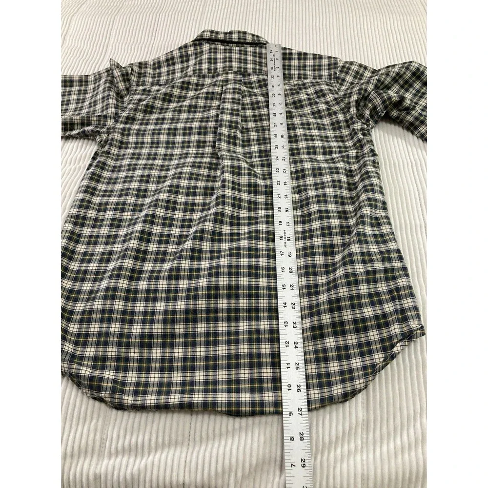 Ralph Lauren Boys L Shirt Green Blue Plaid Button Down Oxford Long Sleeve Prep